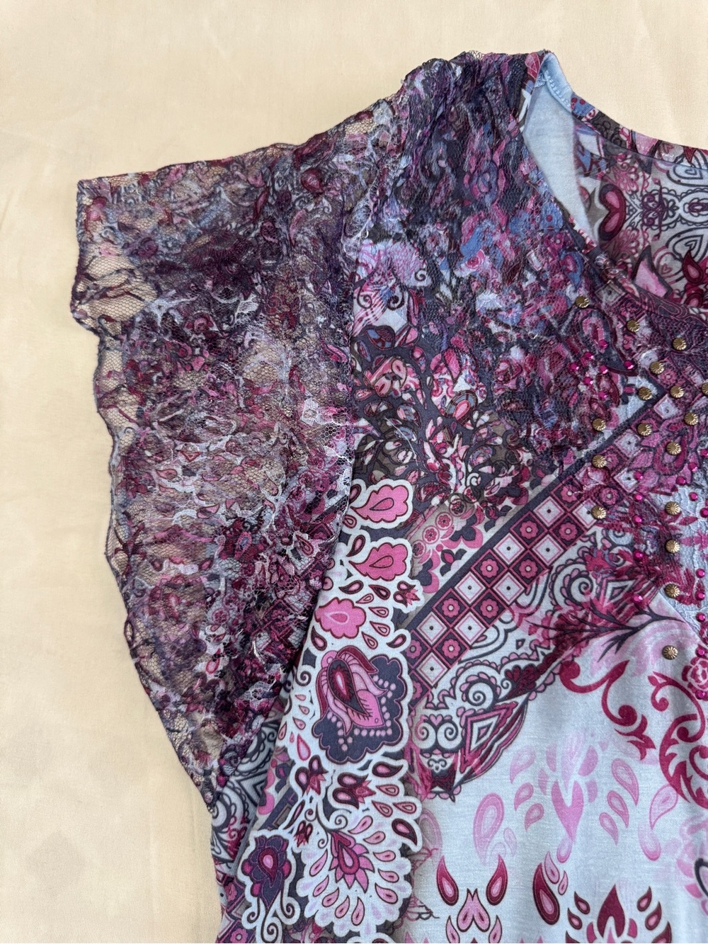 Printed Short Sleeve Tunic Top - Blue Purple - Picture 7 of 12